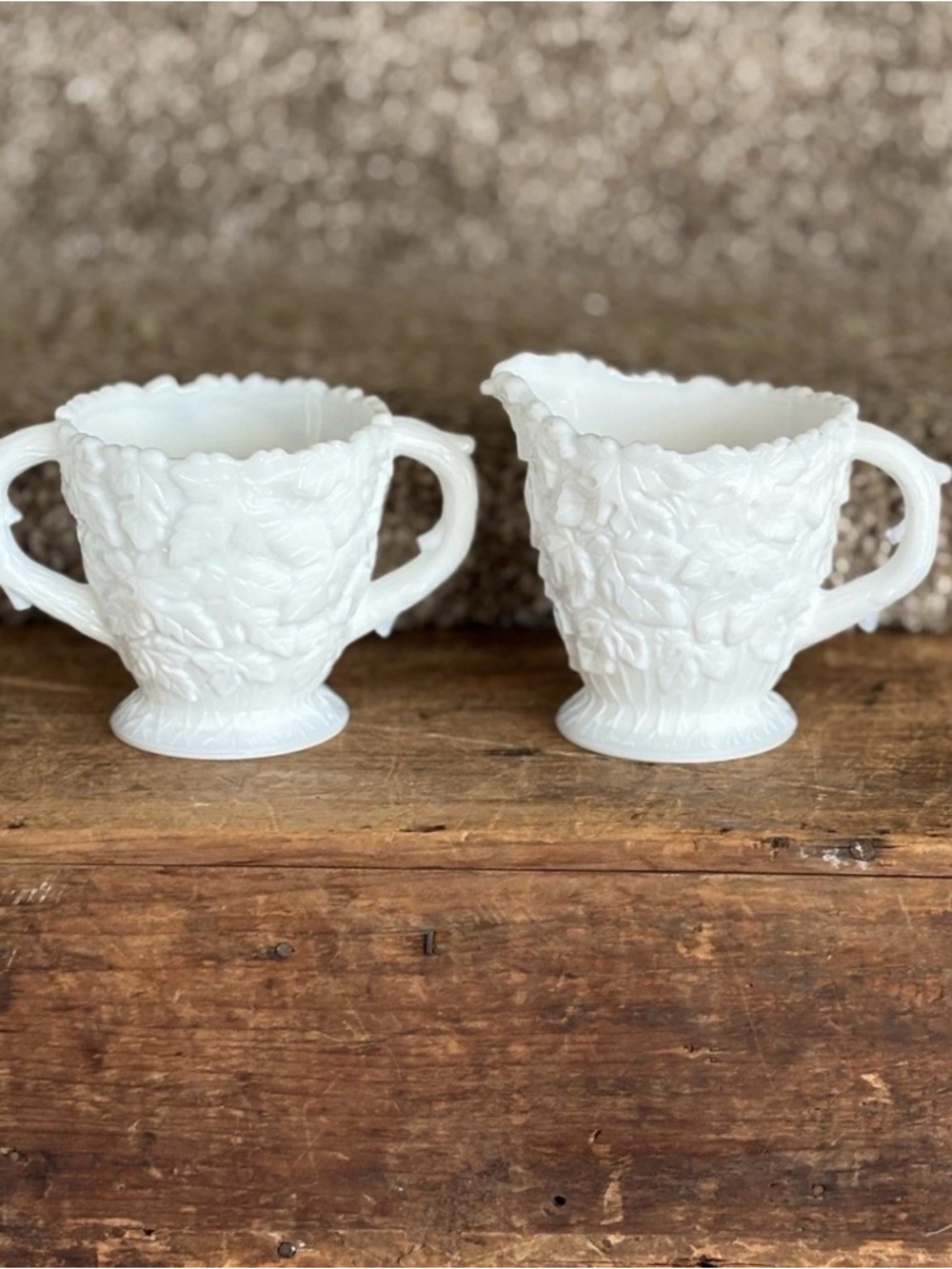 Vintage White Milk Glass Creamer and Sugar Set